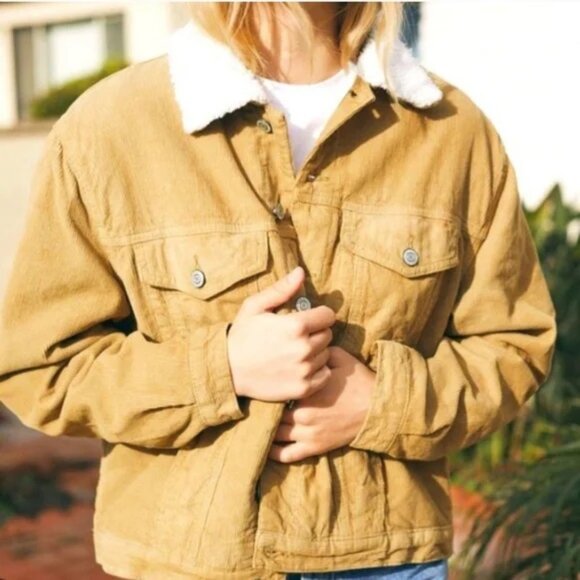 John Galt Brandy Melville Tan Cream Sherpa-Lined Jacket | One-Size S/M - Picture 2 of 11